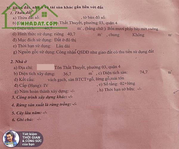 BÁN NHÀ CÓ DÒNG TIỀN 13TR. PHƯỜNG 3, QUẬN 4. 41M2. 3 TẦNG. KHU YÊN TĨNH. KHÔNG QUY HOẠCH - 3
