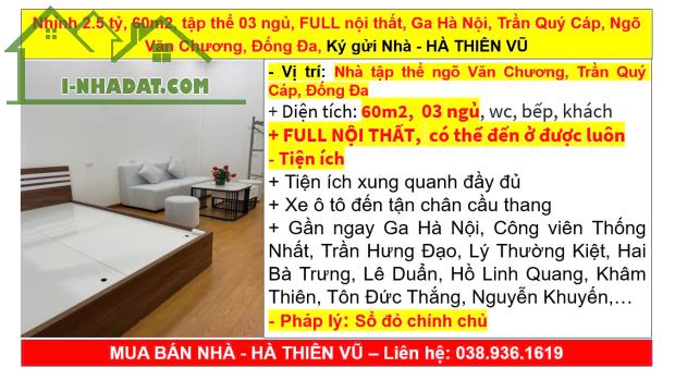 Nhỉnh 2.5 tỷ, 60m2, tập thể 03 ngủ, FULL nội thất, Ga Hà Nội, Trần Quý Cáp, Ngõ Văn Chương - 5