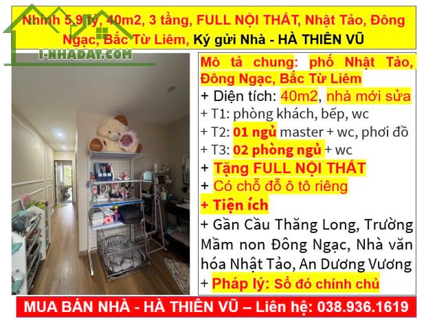 Nhỉnh 5.9 tỷ, 40m2, 3 tầng, FULL NỘI THẤT, Nhật Tảo, Đông Ngạc, Bắc Từ Liêm, Ký gửi Nhà - - 5