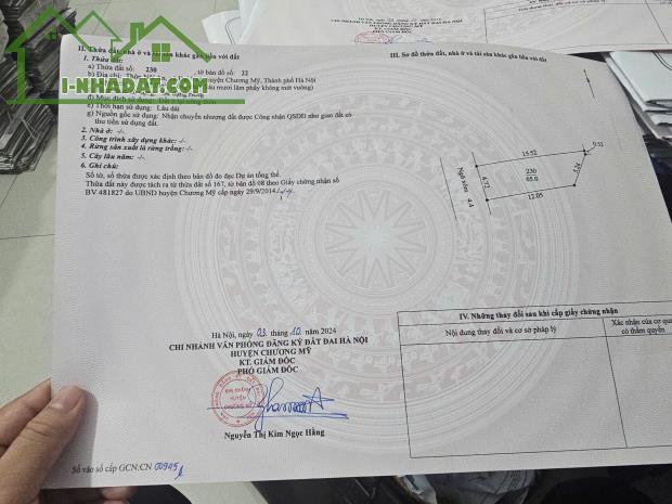 CHÍNH CHỦ BÁN LÔ ĐẤT 65M TẠI ĐẠI YÊN-CHƯƠNG MỸ-HÀ NỘI