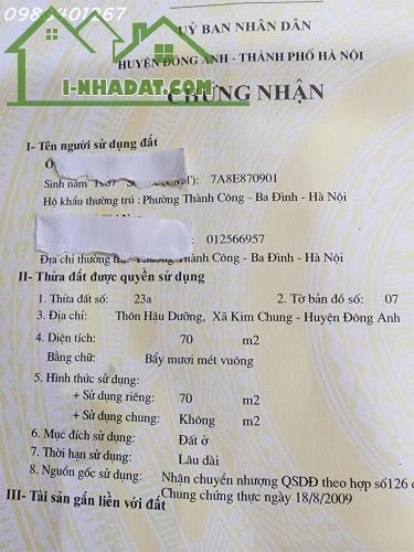 Bán Đất Hậu Dưỡng, Đông Anh, Hà Nội, giá 6 tỷ, DT:70m², pháp lý đầy đủ
