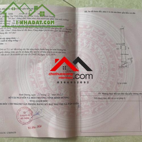 Bán Đất 600m² Tại Tân Vĩnh Hiệp – Tân Uyên, Gần KCN Đại Đăng – Giá 3,4 Tỷ. Liên hệ: