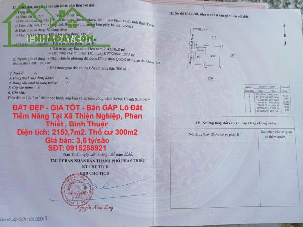 ĐẤT ĐẸP - GIÁ TỐT - Bán GẤP Lô Đất Tiềm Năng Tại Xã Thiện Nghiệp, Phan Thiết , Bình Thuận