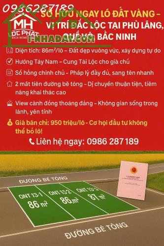 CHÍNH CHỦ CẦN BÁN LÔ ĐẤT 2 MẶT TIỀN ĐẸP THÔN AN TRẠCH, PHÙ LÃNG, QUẾ VÕ, BẮC NINH