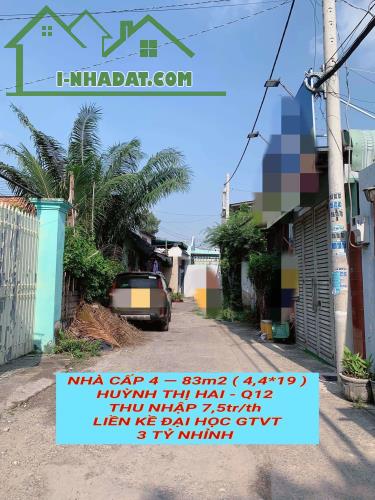 Nhà cấp 4 , 83m2 Huỳnh Thị Hai Q12, thu nhập 7,5tr/th ,liền kề Đại Học GTVT, 3 tỷ nhỉnh - 1
