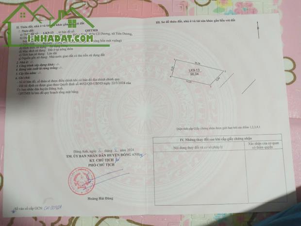 BÁN 90M2 ĐẤT TÁI ĐỊNH CƯ ĐÔNG NAM CỔ DƯƠNG TIÊN DƯƠNG ĐÔNG ANH - GÍA CHỈ 13X - 3