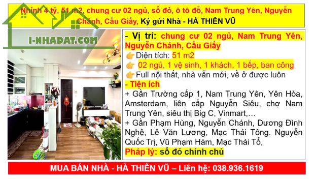 Nhỉnh 4 tỷ, 51 m2, chung cư 02 ngủ, sổ đỏ, ô tô đỗ, Nam Trung Yên, Nguyễn Chánh, Cầu Giấy, - 5