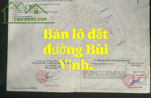 BÁN ĐẤT ĐƯỜNG BÙI VỊNH, HOÀ THỌ ĐÔNG, CẨM LỆ, 100.2 M2 THỔ CƯ, SHR 4.2 TỶ. LH:0967222668