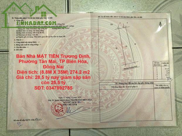 Bán Nhà MẶT TIỀN Trương Định, Phường Tân Mai, TP Biên Hòa, Đồng Nai