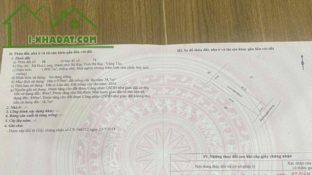 🎯 CẦN BÁN LÔ ĐẤT ĐẸP – DIỆN TÍCH 1.008 m² – XÃ HÒA LONG, TP. BÀ RỊA - 3