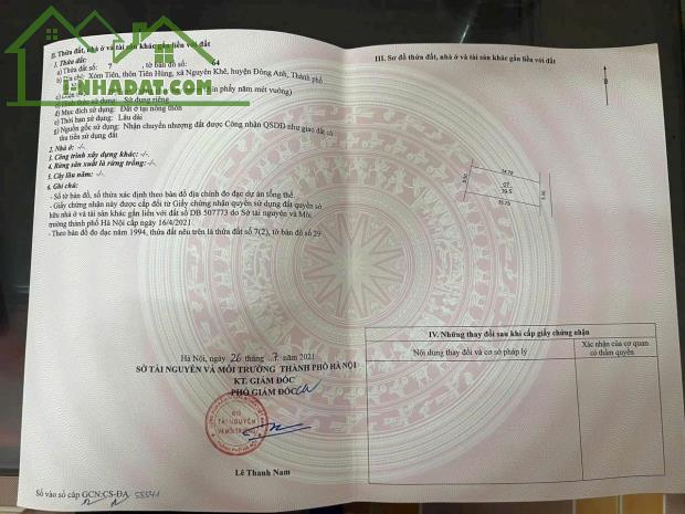 CẦN BÁN NHANH LÔ ĐẤT TẠI Xóm Tiên, Tiên Hùng, Nguyên Khê, Đông Anh, TP Hà Nội