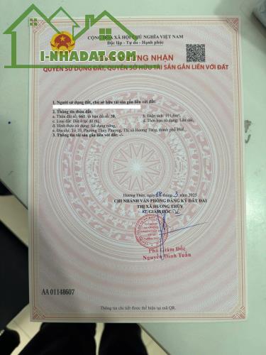 Bán đất 191,6m2 mặt tiền đường Vương Thừa Vũ, Phường Thuỷ Phương, Hương Thủy, TP Huế - 1