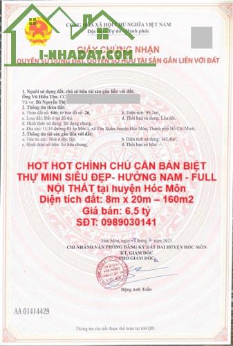 HOT HOT CHÍNH CHỦ CẦN BÁN BIỆT THỰ MINI SIÊU ĐẸP- HƯỚNG NAM - FULL NỘI THẤT tại huyện Hóc