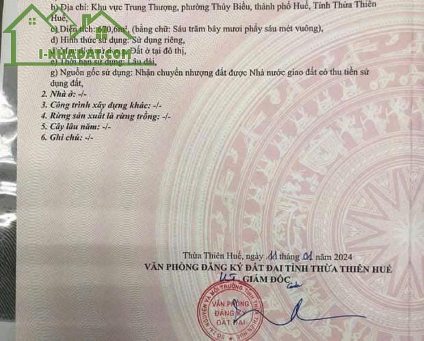 Bán đất 670m2 Kiệt ôtô Lương Quán - Nguyệt Biều, phường Thuỷ Biều, TP Huế, chỉ 8 triệu/m2 - 4