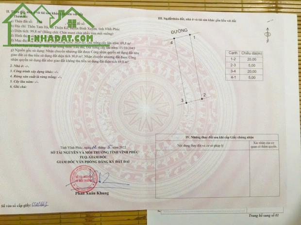 🌹🌹Bán gấp lô đất Thiện Kế, Bình Xuyên 100m mt5m cách KCN Bình xuyên chỉ 200m giá 1,45 tỷ