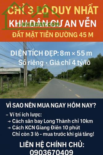 Đồng Nai - Trảng Bom, Chính chủ Bán 3 Lô Đất Thổ Cư - mặt tiền đường lớn 45m liền kề, - 1