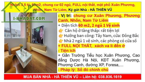 Nhỉnh 3.5 tỷ, 60m2, chung cư 02 ngủ, FULL nội thất, mặt phố Xuân Phương, Nhổn, Nam Từ Liêm - 5