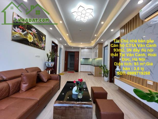 Tôi Chủ nhà bán gấp Căn hộ CT1A Vân Canh 93m2, 3N đầy đủ nội thất Tại Vân Canh, Hoài Đức, - 3