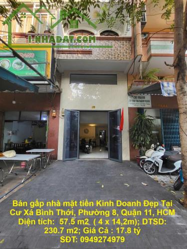 Bán gấp nhà mặt tiền Kinh Doanh Đẹp Tại Cư Xá Bình Thới, Phường 8, Quận 11, tp Hồ Chí Minh