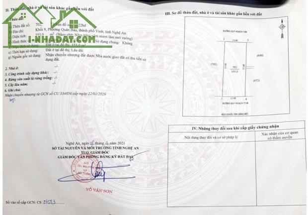 CẦN BÁN GẤP LÔ ĐẤT 2 MẶT TIỀN ĐẸP TẠI TP VINH – ĐƯỜNG 72M, PHƯỜNG QUÁN BÀU - 1