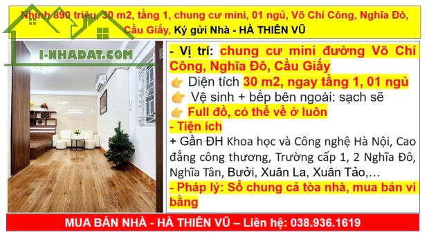 Nhỉnh 890 triệu, 30 m2, tầng 1, chung cư mini, 01 ngủ, Võ Chí Công, Nghĩa Đô, Cầu Giấy, Ký - 5