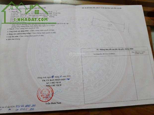 Bán đất Kính Nỗ Uy Nỗ - 105m2 - Đường thông ô tô 7 chỗ