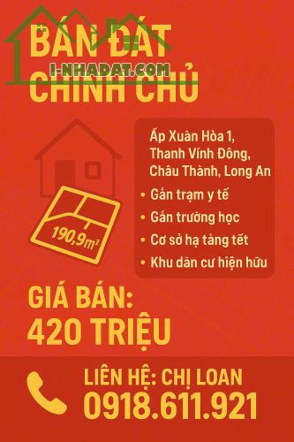 BÁN ĐẤT CHÍNH CHỦ - SỔ HỒNG RIÊNG - GIÁ CHỈ 420 TRIỆU