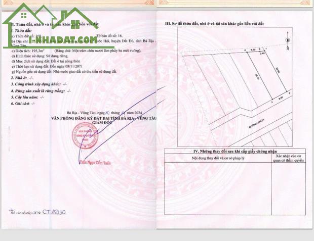 THANH LÝ GẤP LÔ ĐẤT 195M2 NGANG 8 DUY NHẤT NGAY CHỢ LỘC AN, PHƯỚC HỘI, BRVT