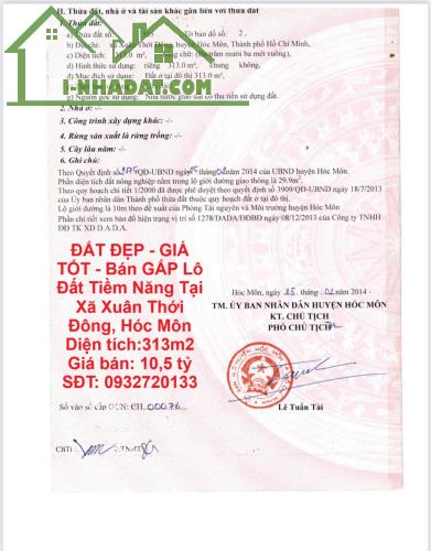 ĐẤT ĐẸP - GIÁ TỐT - Bán GẤP Lô Đất Tiềm Năng Tại Xã Xuân Thới Đông, Hóc Môn