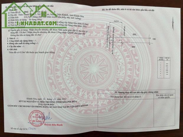 Bán lô đất biệt thự xã Diên Lạc 642m2 chỉ 4tỷ150 - 4