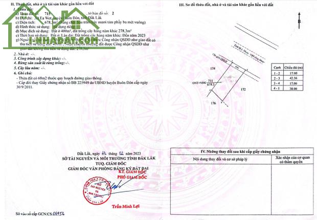 Đất 400 m2 thổ cư, 17m Mặt tiền Tỉnh lộ 1 - Huyện Buôn Đôn - Đăk Lăk, giá chỉ 170 tr/m - 4
