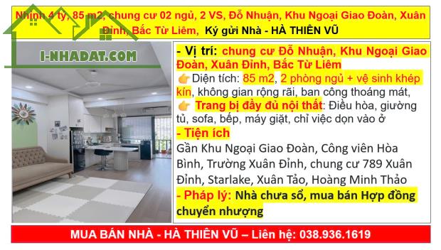 Nhỉnh 4 tỷ, 85 m2, chung cư 02 ngủ, 2 VS, Đỗ Nhuận, Ngoại Giao Đoàn, Xuân Đỉnh,Bắc Từ Liêm - 5