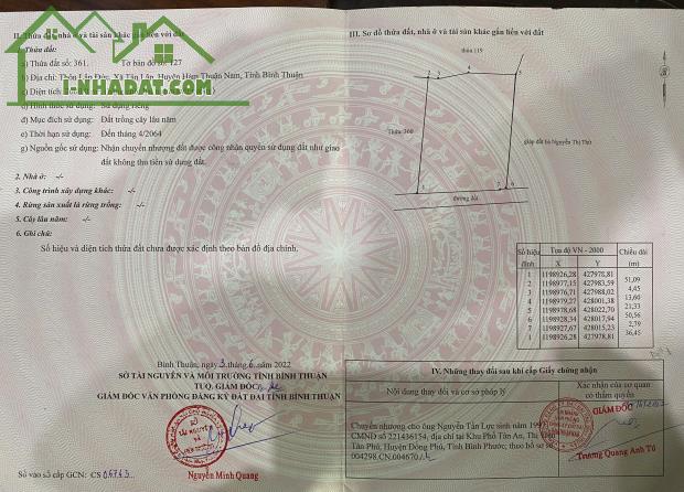 BÁN ĐẤT- DT: 2000M2, MẶT TIỀN NGANG 36,5M, GIÁ TỐT XÃ TÂN LẬP, HÀM THUẬN NAM, BÌNH THUẬN - 1