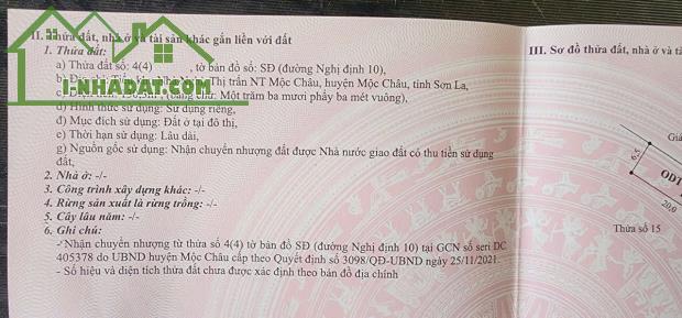 CHÍNH CHỦ CẦN BÁN ĐẤT Ở Thị trấn Nông trường Mộc Châu- H.  Mộc Châu- T.Sơn La  130m2 sau - 2