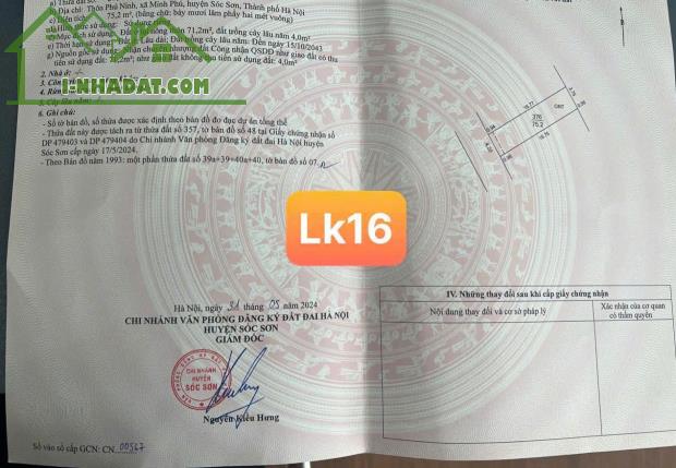 BÁN ĐẤT THỔ CƯ 72M2 - VỊ TRÍ VÀNG MINH PHÚ - SÓC SƠN - HÀ NỘI - CHỈ 1.65 TỶ - SỔ ĐỎ CHÍNH