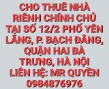 Cho thuê nhà riêng chính chủ tại số nhà 12/2 phố Lãng Yên, phường Bạch Đằng, quận Hai Bà