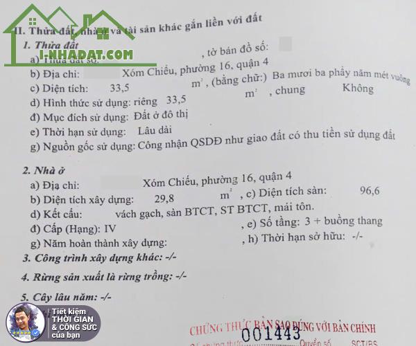BÁN NHÀ XÓM CHIẾU. 34M2. 4 TẦNG KIÊN CỐ BTCT. 3 NGỦ. HẺM GẦN 4M. SÁT ĐƯỜNG LỚN - 9