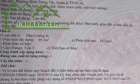 Bán nhà phường Bình Trưng Tây Quận 2, nhà 3 Lầu 4pn ngang hơn 5m cách Lê Văn Thịnh 150m - 1