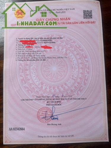 ► CHÍNH CHỦ CẦN BÁN LÔ ĐẤT ONT 188 – DOAN HẠ, THANH THỦY, PHÚ THỌ
