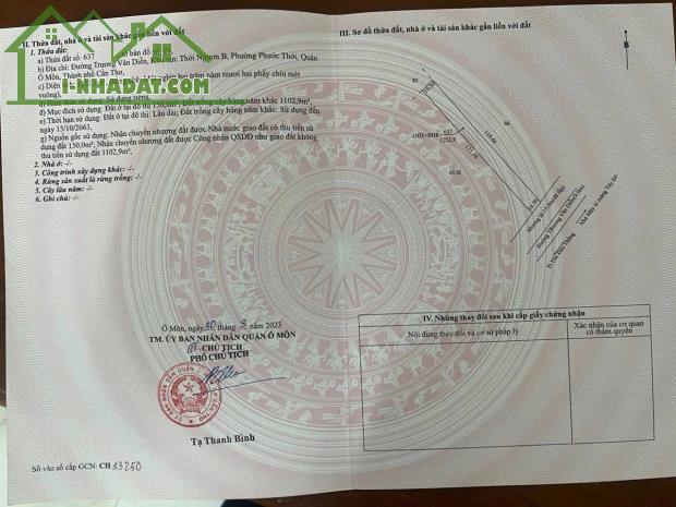 CHÍNH CHỦ BÁN ĐẤT THỔ CƯ SẴN SỔ MẶT TIỀN TRUNG TÂM PHƯỚC THỚI-Ô MÔN - 1