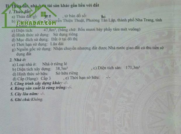 Bán Nhà 3 tầng Hẻm Nguyễn Thiện Thuật - Khu Phố Tây gần tháp Trầm Hương Nha Trang dt 48m - 1