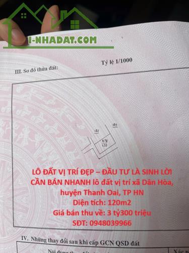 LÔ ĐẤT VỊ TRÍ ĐẸP – ĐẦU TƯ LÀ SINH LỜI CẦN BÁN NHANH lô đất vị trí tại huyện Thanh Oai,