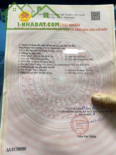 CHÍNH CHỦ BÁN NHÀ ĐẤT MẶT ĐƯỜNG ĐH72 – QUỲNH PHỤ, THÁI BÌNH - 1