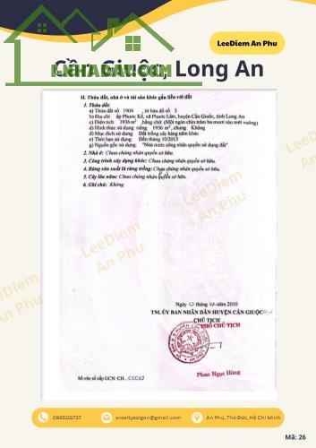 🚀 CƠ HỘI ĐẦU TƯ VÀNG – LÔ ĐẤT 1.936M² GIÁ CHỈ 3.3 TRIỆU/M² TẠI PHƯỚC LÂM, CẦN GIUỘC - 1