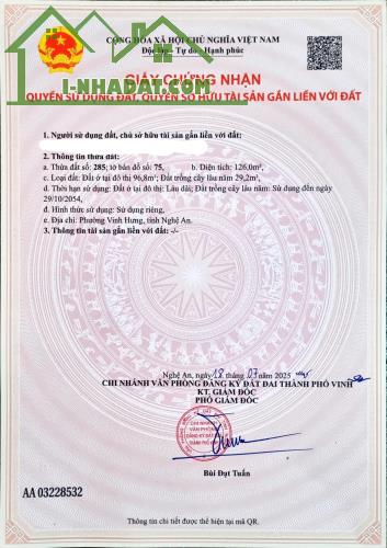 Bán đất 126m2 gần Sân Bay Vinh, xóm Kim Yên, Nghi Liên, TP Vinh - 1