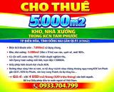 CHO THUÊ 5.000m2 KHO, NHÀ XƯỞNG TRONG KCN TAM PHƯỚC, TP BIÊN HÒA, TỈNH ĐỒNG NAI GẦN QL51