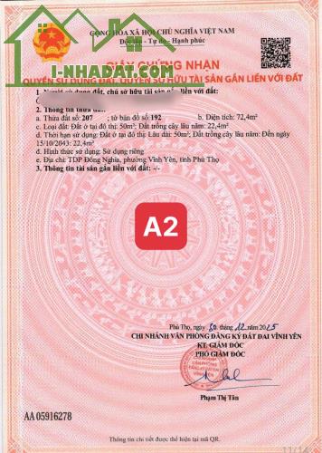 BÁN ĐẤT ĐÔNG NGHĨA-ĐỒNG TÂM-VĨNH YÊN 73m MT7,45m Nở Hậu sẵn sổ 1,2x TỶ SĐCC - 5