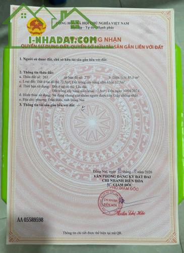 Bán đất phường Hiệp Hoà (Trấn Biên) ngay khu dân cư Phúc Hiếu sổ hồng 85m2 giá chỉ 3.2 tỷ