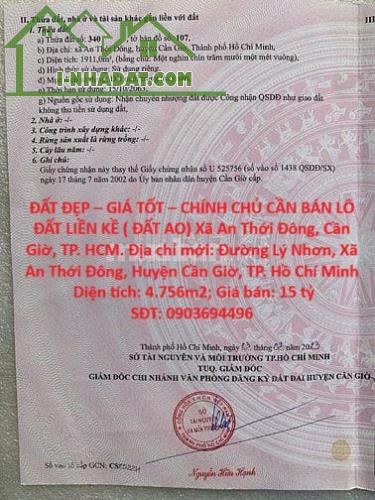 ĐẤT ĐẸP – GIÁ TỐT – CHÍNH CHỦ CẦN BÁN LÔ ĐẤT LIỀN KỀ ( ĐẤT AO) Xã An Thới Đông, Cần Giờ, - 4