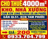 CHO THUÊ 4000m2 KHO, NHÀ XƯỞNG CỤM KCN LONG THÀNH XÃ AN PHƯỚC GẦN QL51, KCN TAM PHƯỚC